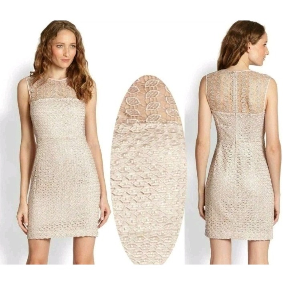 Diane Von Furstenberg Kinchu Lace Nude Illusion Yoke Sheath Dress‎ Size 0 READ